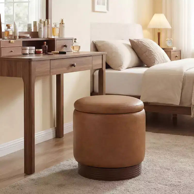 Costway Repose-Pieds Pivotant à 360° en Faux Cuir avec Rangement Caché, Capacité de Poids de 180 kg
