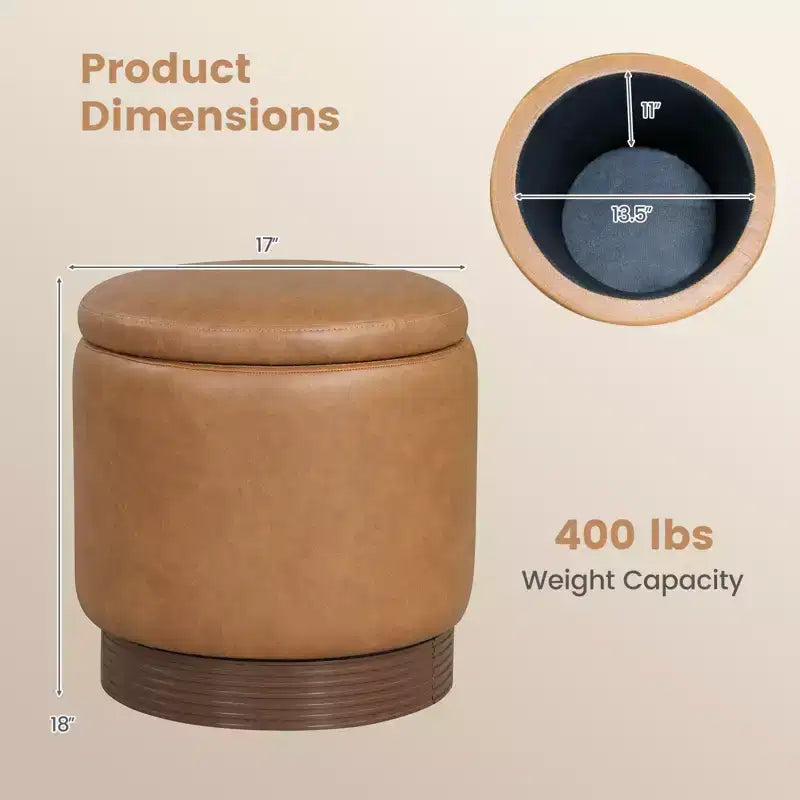 Costway Repose-Pieds Pivotant à 360° en Faux Cuir avec Rangement Caché, Capacité de Poids de 180 kg