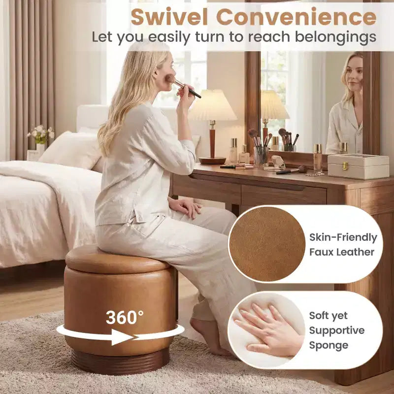 Costway Repose-Pieds Pivotant à 360° en Faux Cuir avec Rangement Caché, Capacité de Poids de 180 kg