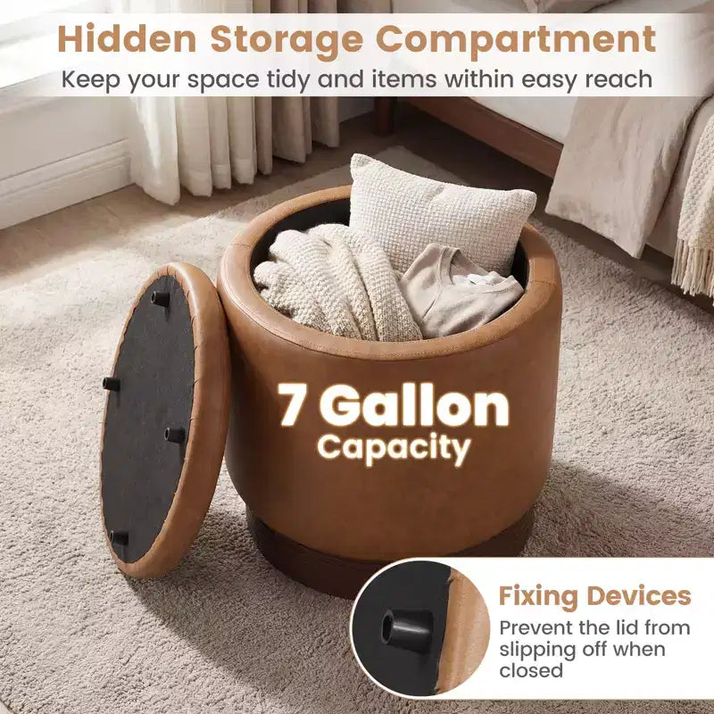 Costway Repose-Pieds Pivotant à 360° en Faux Cuir avec Rangement Caché, Capacité de Poids de 180 kg