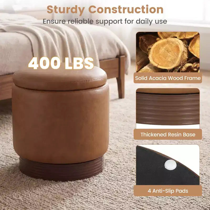 Costway Repose-Pieds Pivotant à 360° en Faux Cuir avec Rangement Caché, Capacité de Poids de 180 kg