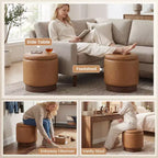 Costway Repose-Pieds Pivotant à 360° en Faux Cuir avec Rangement Caché, Capacité de Poids de 180 kg