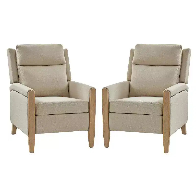 Rosa Upholstered Push Back Recliner Set of 2-BEIGE
