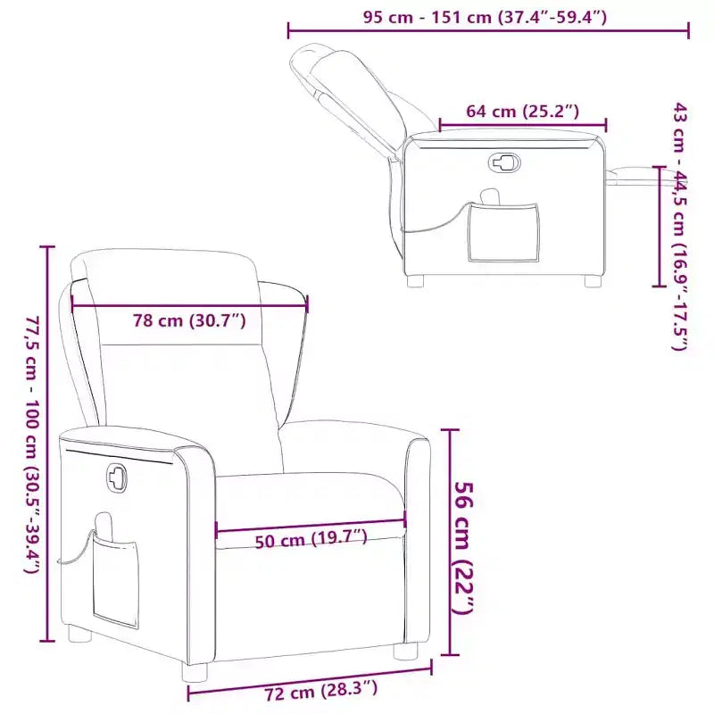 vidaXL Fauteuil inclinable de massage en tissu gris foncé