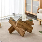 Table basse moderne en verre avec plateau en verre trempé pour salon, bois