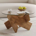 Table basse moderne en verre avec plateau en verre trempé pour salon, bois