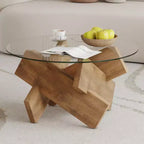 Table basse moderne en verre avec plateau en verre trempé pour salon, bois