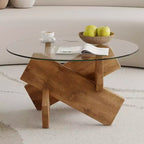 Table basse moderne en verre avec plateau en verre trempé pour salon, bois