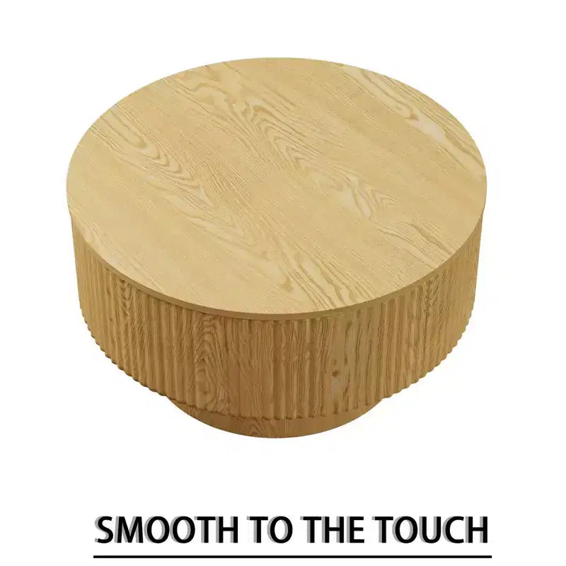 Table basse circulaire moderne en MDF de 29,53 pouces, avec motif à rayures circulaires et espace de rangement, pour la maison et la cuisine