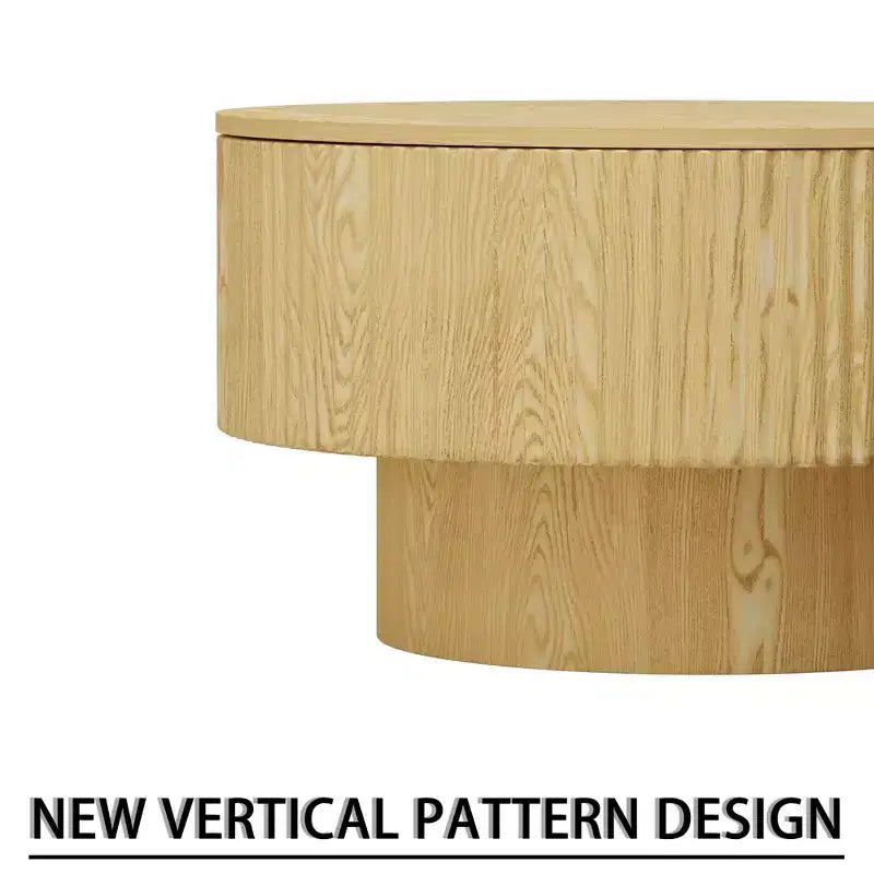 Table basse circulaire moderne en MDF de 29,53 pouces, avec motif à rayures circulaires et espace de rangement, pour la maison et la cuisine