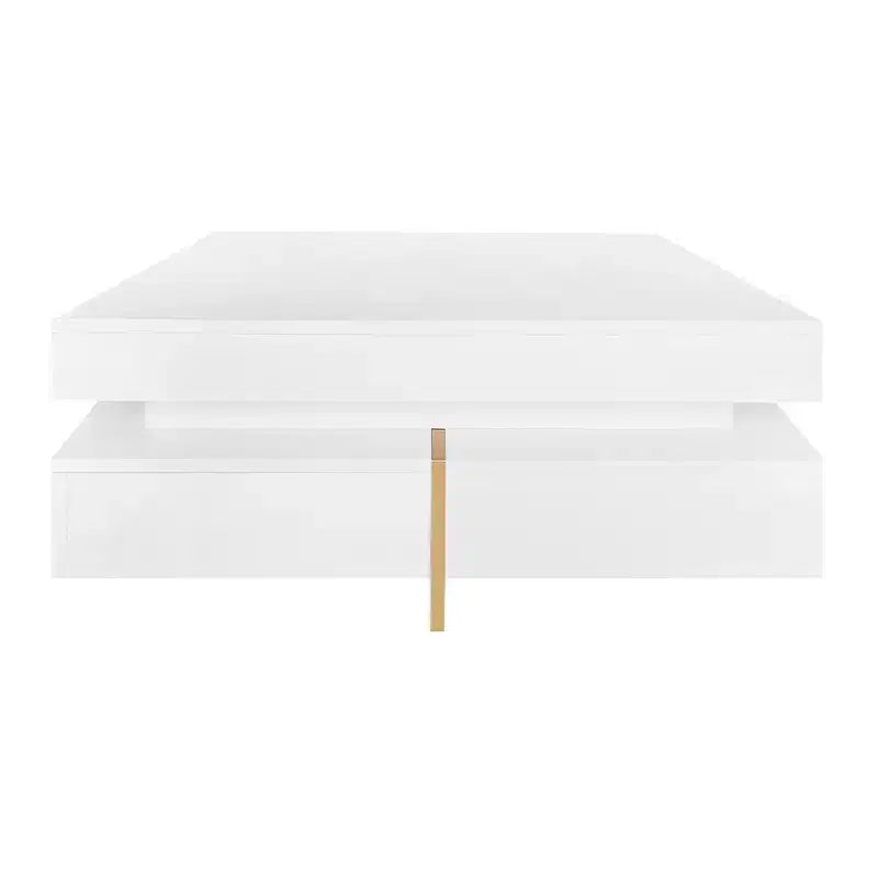 Table basse laquée brillante avec 4 tiroirs, table centrale de rangement carrée pour salon, blanche