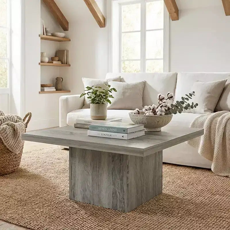 Table basse carrée HOMCOM, table basse avec plateau de 4 cm d'épaisseur, 80x80 cm