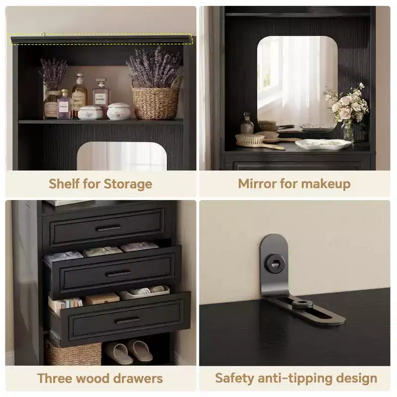 Besiost Système de Rangement de Placard avec 3 Tiroirs de Rangement, Organiseur de Garde-Robe Robuste avec Miroir,