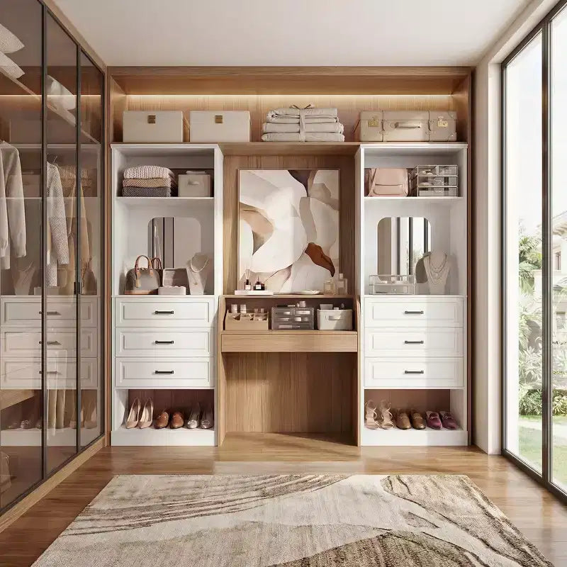 Besiost Système de Rangement de Placard avec 3 Tiroirs de Rangement, Organiseur de Garde-Robe Robuste avec Miroir,