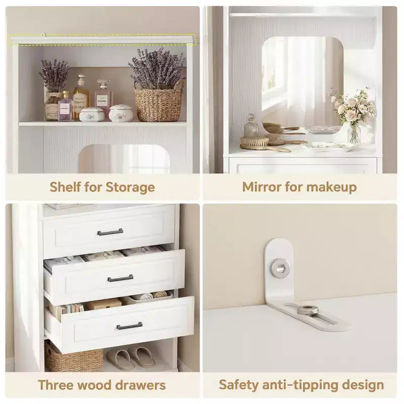 Besiost Système de Rangement de Placard avec 3 Tiroirs de Rangement, Organiseur de Garde-Robe Robuste avec Miroir,