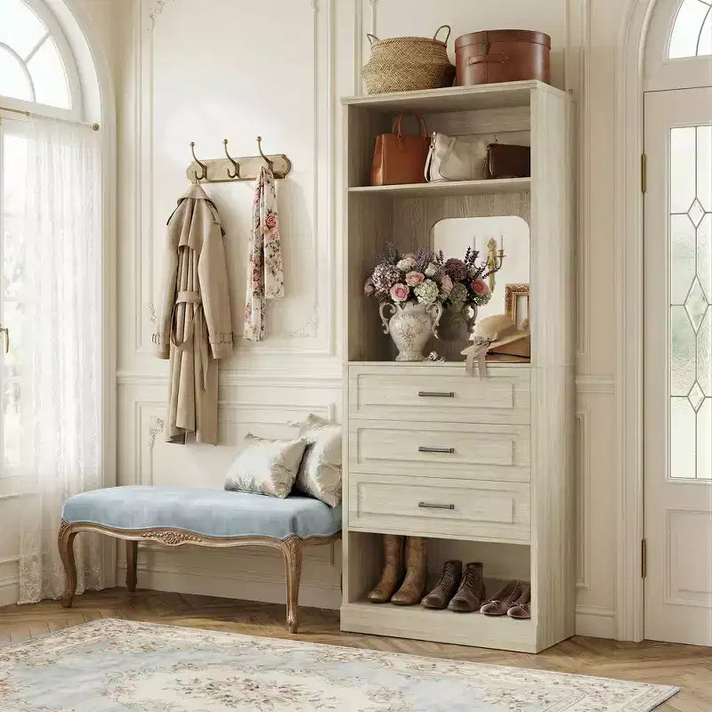 Besiost Système de Rangement de Placard avec 3 Tiroirs de Rangement, Organiseur de Garde-Robe Robuste avec Miroir,
