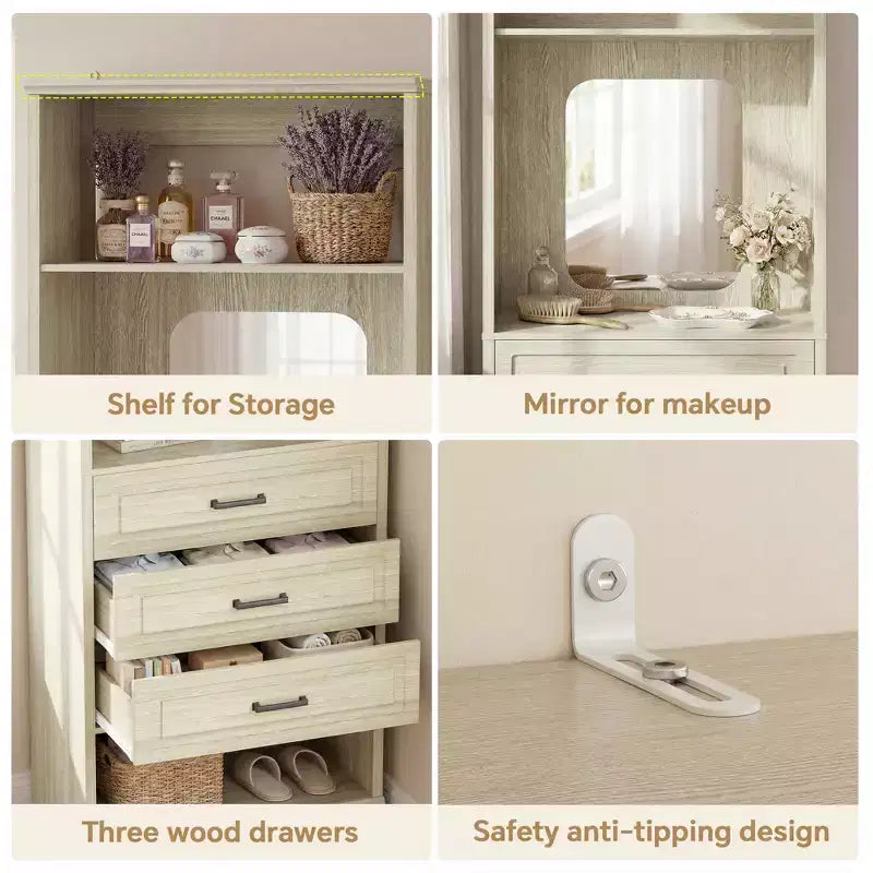 Besiost Système de Rangement de Placard avec 3 Tiroirs de Rangement, Organiseur de Garde-Robe Robuste avec Miroir,