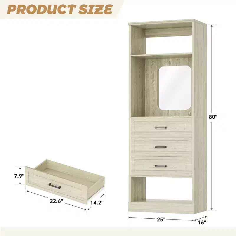 Besiost Système de Rangement de Placard avec 3 Tiroirs de Rangement, Organiseur de Garde-Robe Robuste avec Miroir,