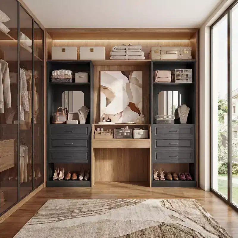 Besiost Système de Rangement de Placard avec 3 Tiroirs de Rangement, Organiseur de Garde-Robe Robuste avec Miroir,