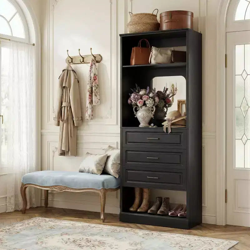 Besiost Système de Rangement de Placard avec 3 Tiroirs de Rangement, Organiseur de Garde-Robe Robuste avec Miroir,