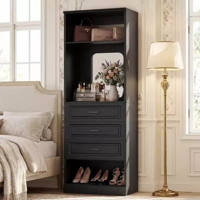 Besiost Système de Rangement de Placard avec 3 Tiroirs de Rangement, Organiseur de Garde-Robe Robuste avec Miroir,