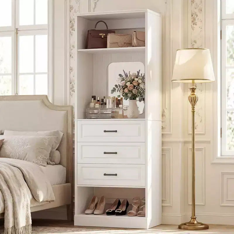 Besiost Système de Rangement de Placard avec 3 Tiroirs de Rangement, Organiseur de Garde-Robe Robuste avec Miroir,