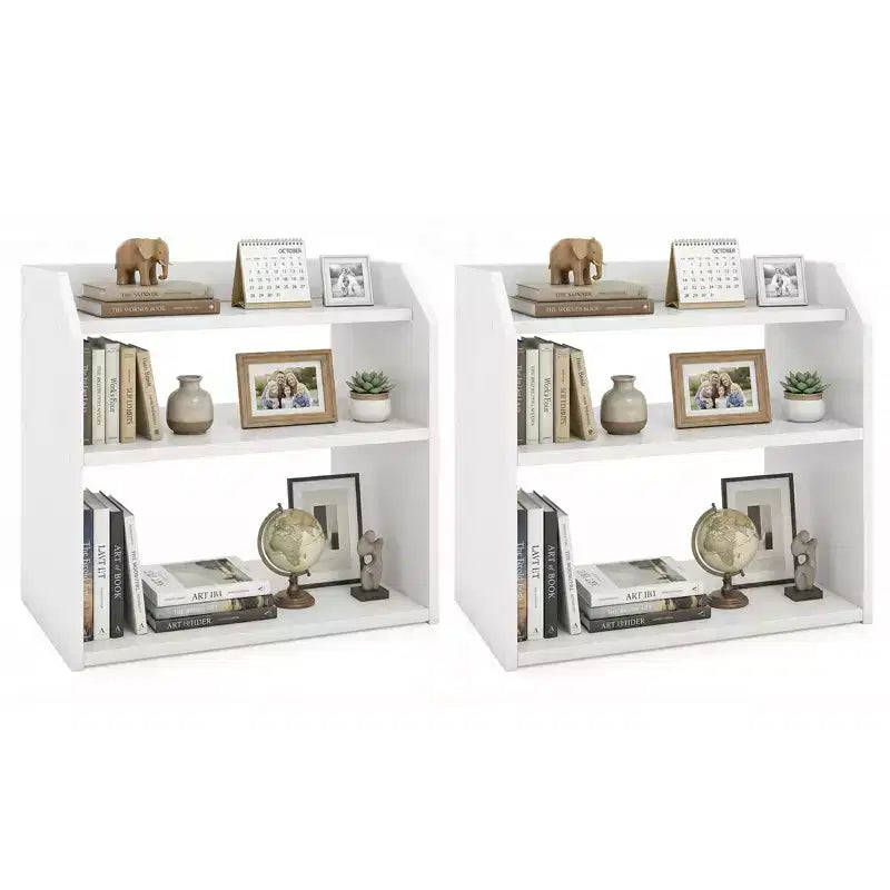 Costway 2PCS-3-Tier Desktop Bookshelf w/Raised Top Guardrails Space-Saving Display Shelf