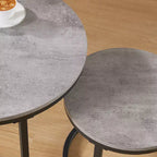 Table gigogne ronde de 24 po de la marque Fun little toys, table d'appoint, finition bois et faux béton gris, peu encombrante, style industriel moderne