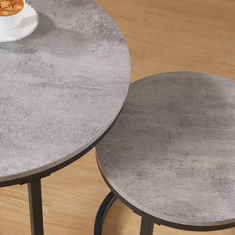 Table gigogne ronde de 24 po de la marque Fun little toys, table d'appoint, finition bois et faux béton gris, peu encombrante, style industriel moderne