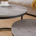 Table gigogne ronde de 24 po de la marque Fun little toys, table d'appoint, finition bois et faux béton gris, peu encombrante, style industriel moderne