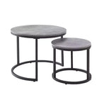 Table gigogne ronde de 24 po de la marque Fun little toys, table d'appoint, finition bois et faux béton gris, peu encombrante, style industriel moderne