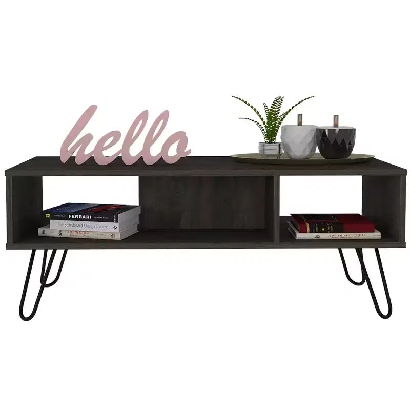 Jolie petite marque de jouets Table Basse Vassel, pieds épingle à cheveux, deux étagères - Espresso
