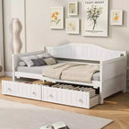 FAMYYT Lit banquette double en bois avec 2 tiroirs, assemblage facile, blanc