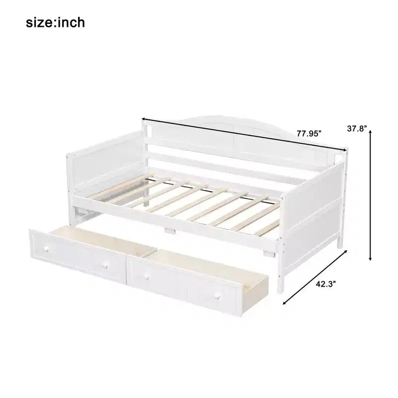 FAMYYT Lit banquette double en bois avec 2 tiroirs, assemblage facile, blanc