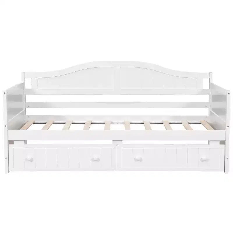 FAMYYT Lit banquette double en bois avec 2 tiroirs, assemblage facile, blanc