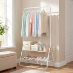 Portant à Vêtements Robuste Costway, en Métal, avec Tringle de Suspension et Étagères de Rangement, Blanc/Noir