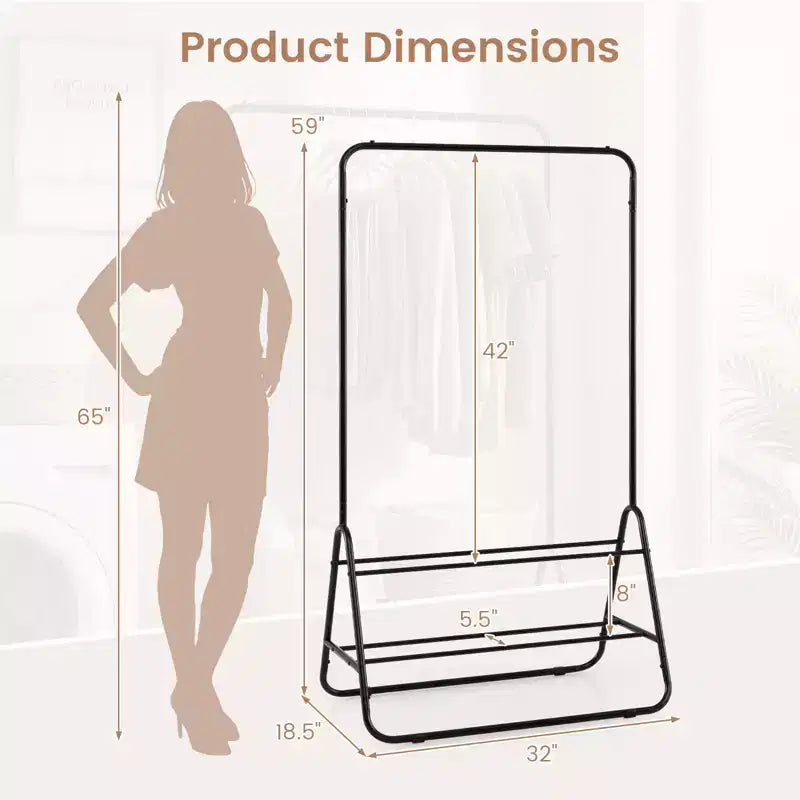 Portant à Vêtements Robuste Costway, en Métal, avec Tringle de Suspension et Étagères de Rangement, Blanc/Noir