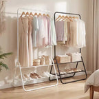Portant à Vêtements Robuste Costway, en Métal, avec Tringle de Suspension et Étagères de Rangement, Blanc/Noir