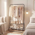Portant à Vêtements Robuste Costway, en Métal, avec Tringle de Suspension et Étagères de Rangement, Blanc/Noir