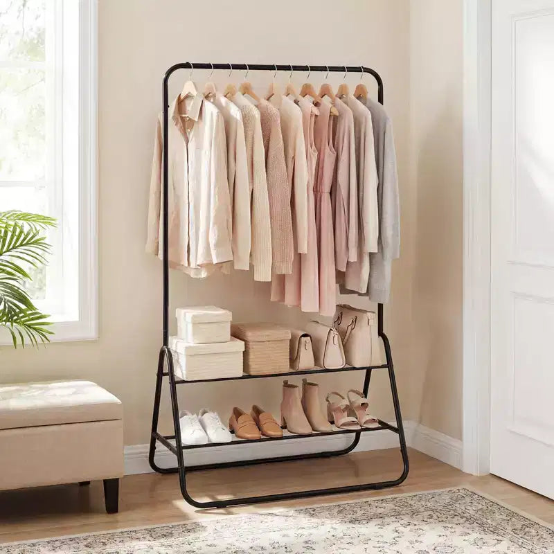 Portant à Vêtements Robuste Costway, en Métal, avec Tringle de Suspension et Étagères de Rangement, Blanc/Noir