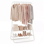 Portant à Vêtements Robuste Costway, en Métal, avec Tringle de Suspension et Étagères de Rangement, Blanc/Noir