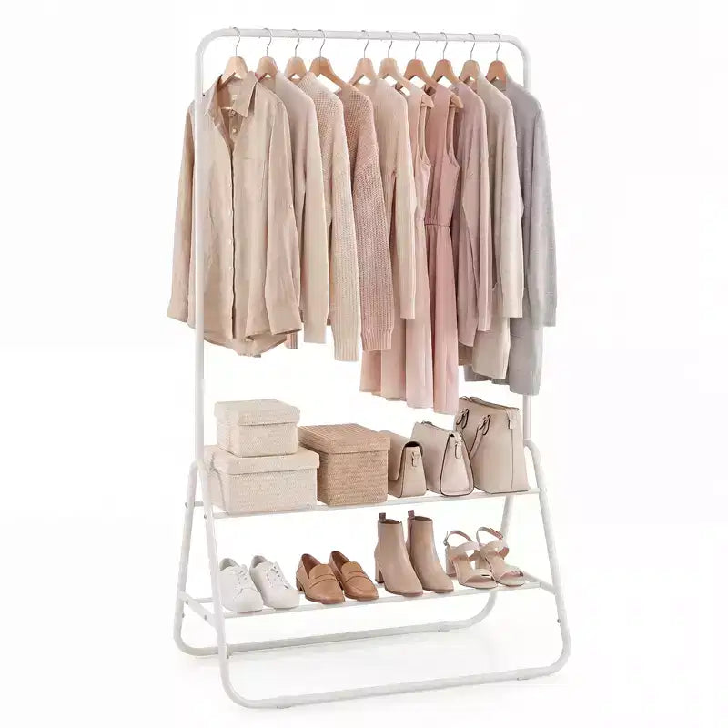 Portant à Vêtements Robuste Costway, en Métal, avec Tringle de Suspension et Étagères de Rangement, Blanc/Noir
