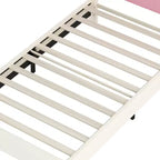 Lit double capitonné princesse avec tête de lit couronne, lit plateforme avec tête de lit et pied de lit, crème et rose