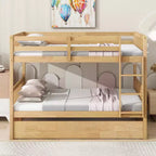 Lit superposé Whisen Full sur Full, cadre en bois d'hévéa pour enfants, mobilier de chambre d'intérieur, convertible en 2 lits séparés, lit gigogne coulissant - Naturel