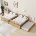 Lit superposé Whisen Full sur Full, cadre en bois d'hévéa pour enfants, mobilier de chambre d'intérieur, convertible en 2 lits séparés, lit gigogne coulissant - Naturel