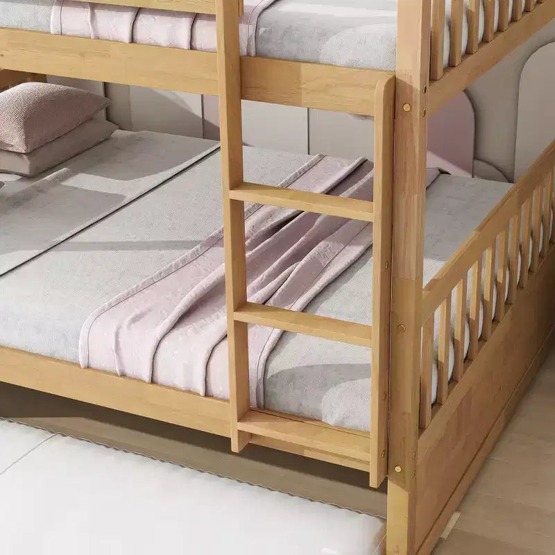 Lit superposé Whisen Full sur Full, cadre en bois d'hévéa pour enfants, mobilier de chambre d'intérieur, convertible en 2 lits séparés, lit gigogne coulissant - Naturel