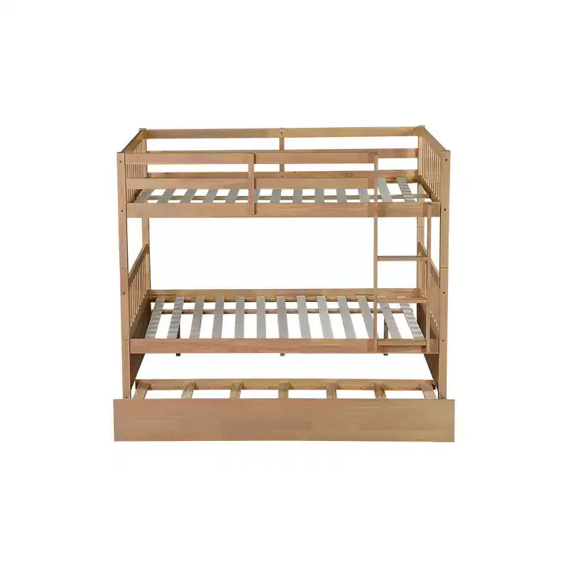 Lit superposé Whisen Full sur Full, cadre en bois d'hévéa pour enfants, mobilier de chambre d'intérieur, convertible en 2 lits séparés, lit gigogne coulissant - Naturel