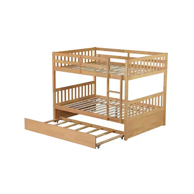 Lit superposé Whisen Full sur Full, cadre en bois d'hévéa pour enfants, mobilier de chambre d'intérieur, convertible en 2 lits séparés, lit gigogne coulissant - Naturel