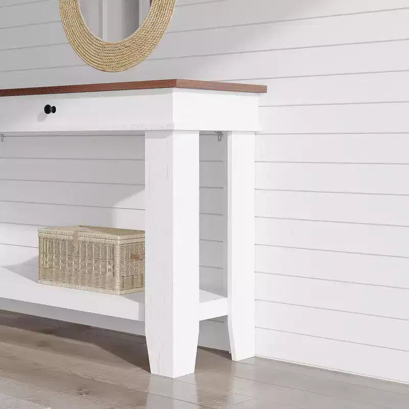 Console de couloir longue de 54 pouces de style ferme avec tiroirs, tables de couloir rectangulaires en bois avec étagère de rangement ouverte, table de canapé derrière le canapé, table de foyer