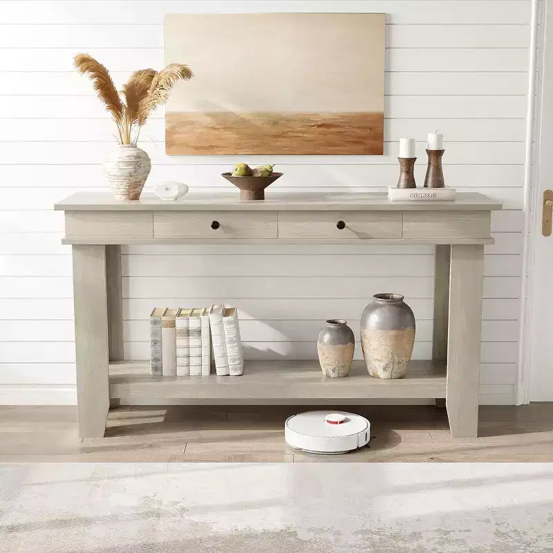 Console de couloir longue de 54 pouces de style ferme avec tiroirs, tables de couloir rectangulaires en bois avec étagère de rangement ouverte, table de canapé derrière le canapé, table de foyer